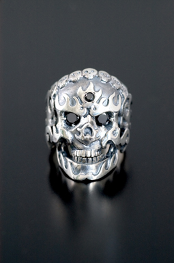 FLAMING MONK SKULL RING