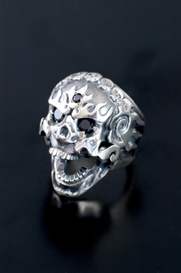 FLAMING MONK SKULL RING